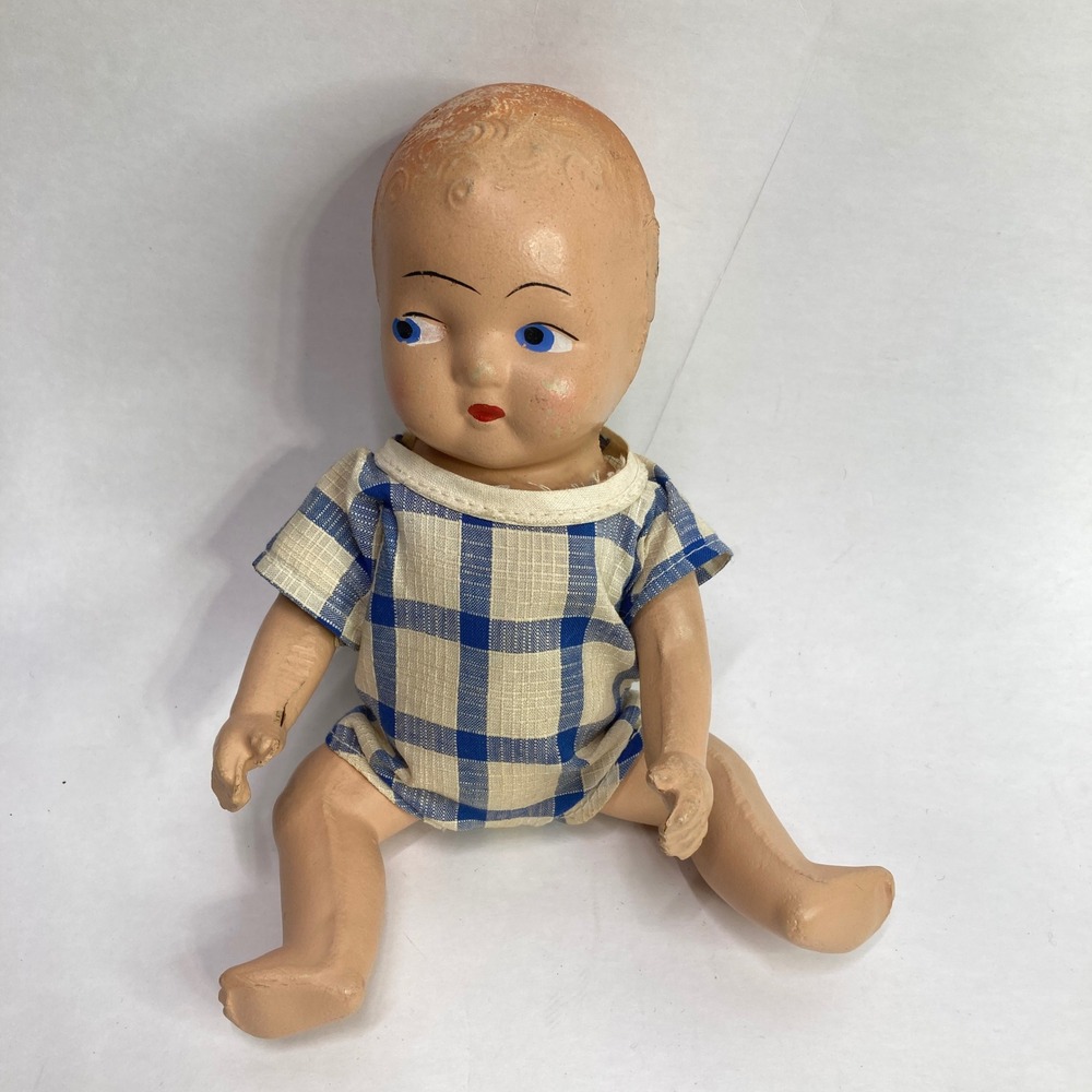 Vintage Baby Doll‎ Blue Plaid Outfit Composition Doll 9.5 inch